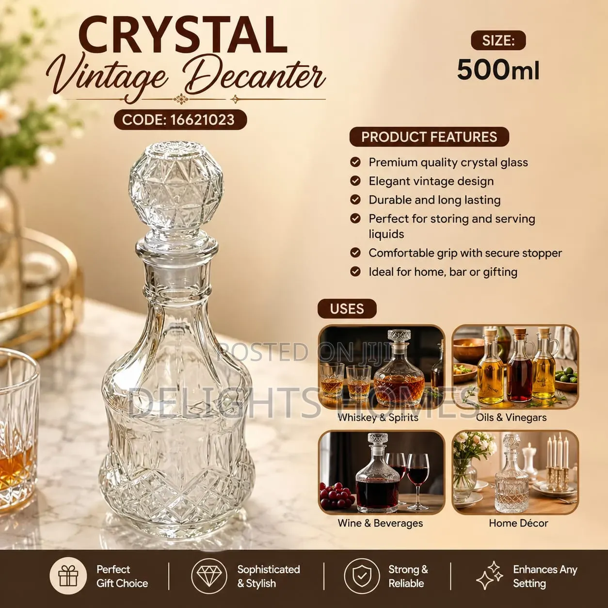 500ml Vintage Crystal Decanter-B