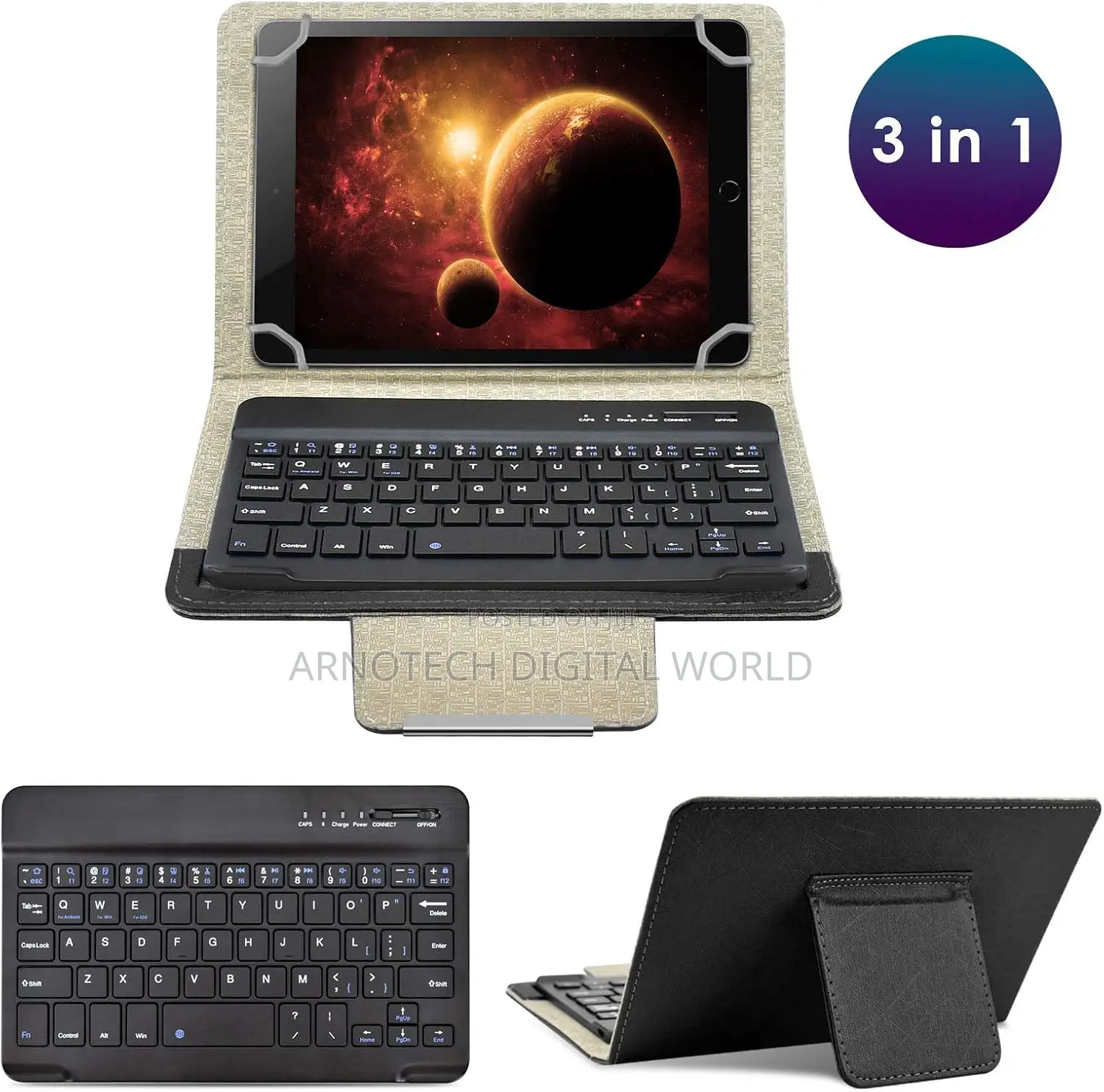 Removable Wireless Bluetooth Keyboard + PU Leather Folio Cover + Stand