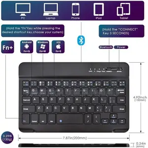Removable Wireless Bluetooth Keyboard + PU Leather Folio Cover + Stand
