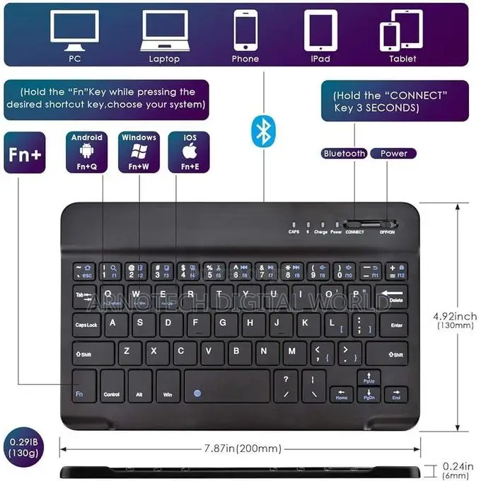 Removable Wireless Bluetooth Keyboard + PU Leather Folio Cover + Stand