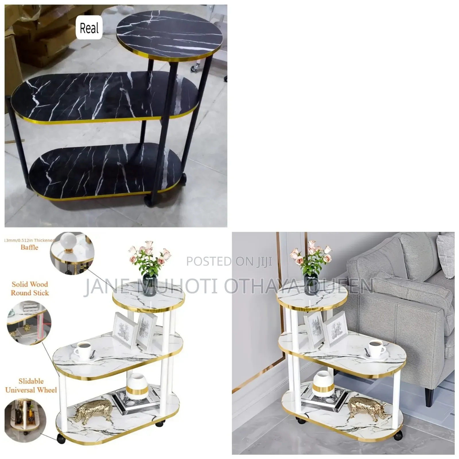 3 Layer 2 Oval Round Top Trolley Rack Table