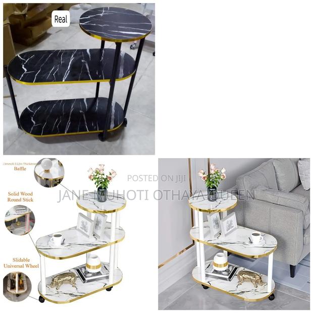 3 Layer 2 Oval Round Top Trolley Rack Table