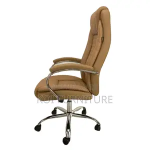 Office Chair; Leather Executive Office Chair With Chrome Armrest