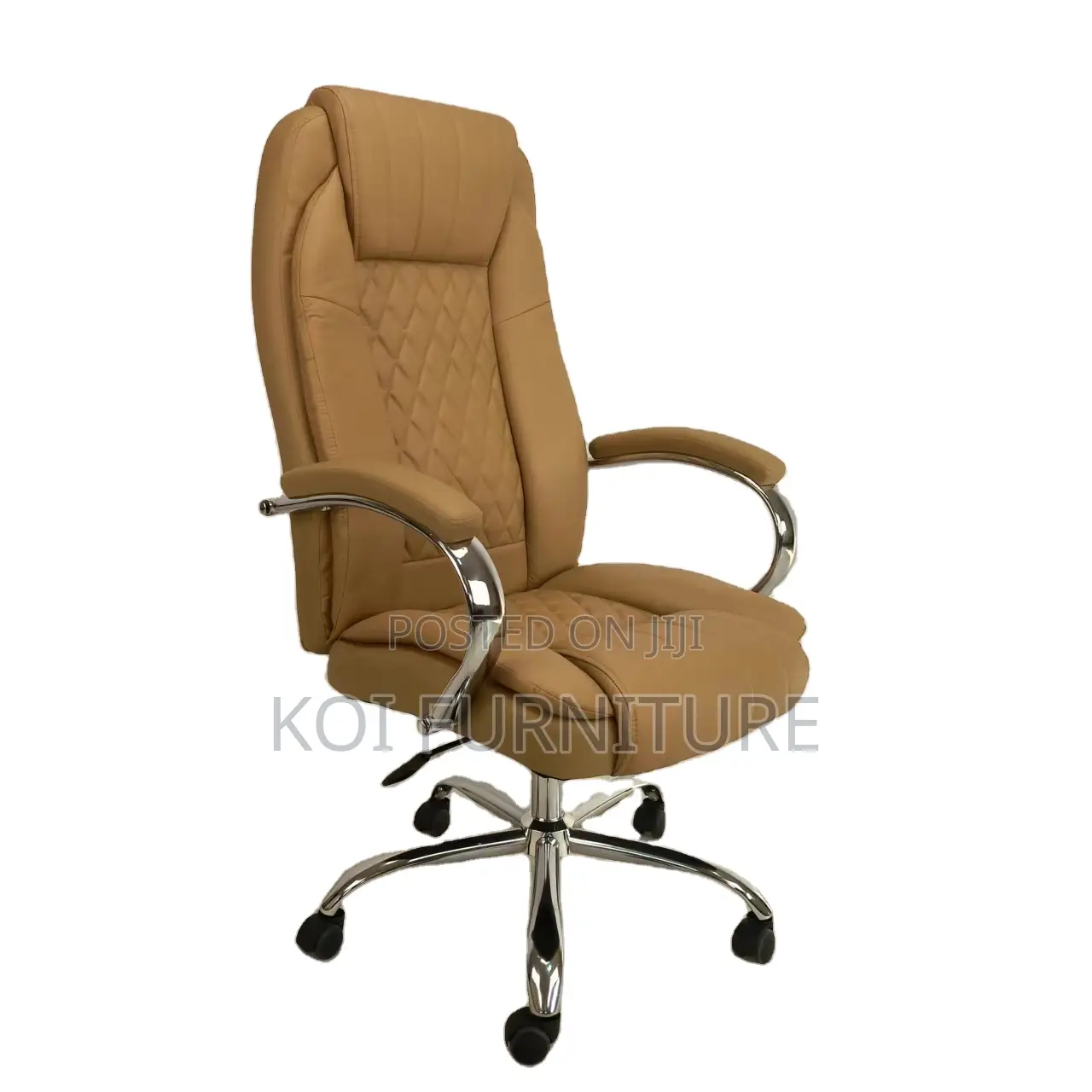 Office Chair; Leather Executive Office Chair With Chrome Armrest