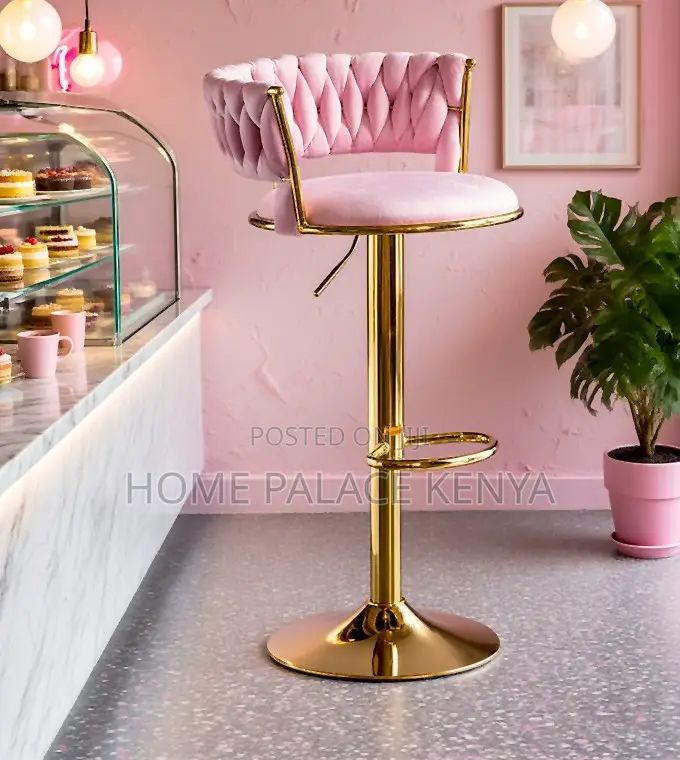 Bar Stool: Pink High Rotating Island Chair