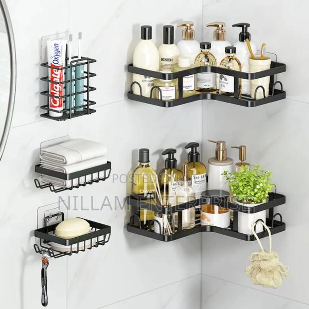 Multipurpose 5pcs Set Triangular Shower Caddy Shelf/ Wall Organizer* - thumbnail 2