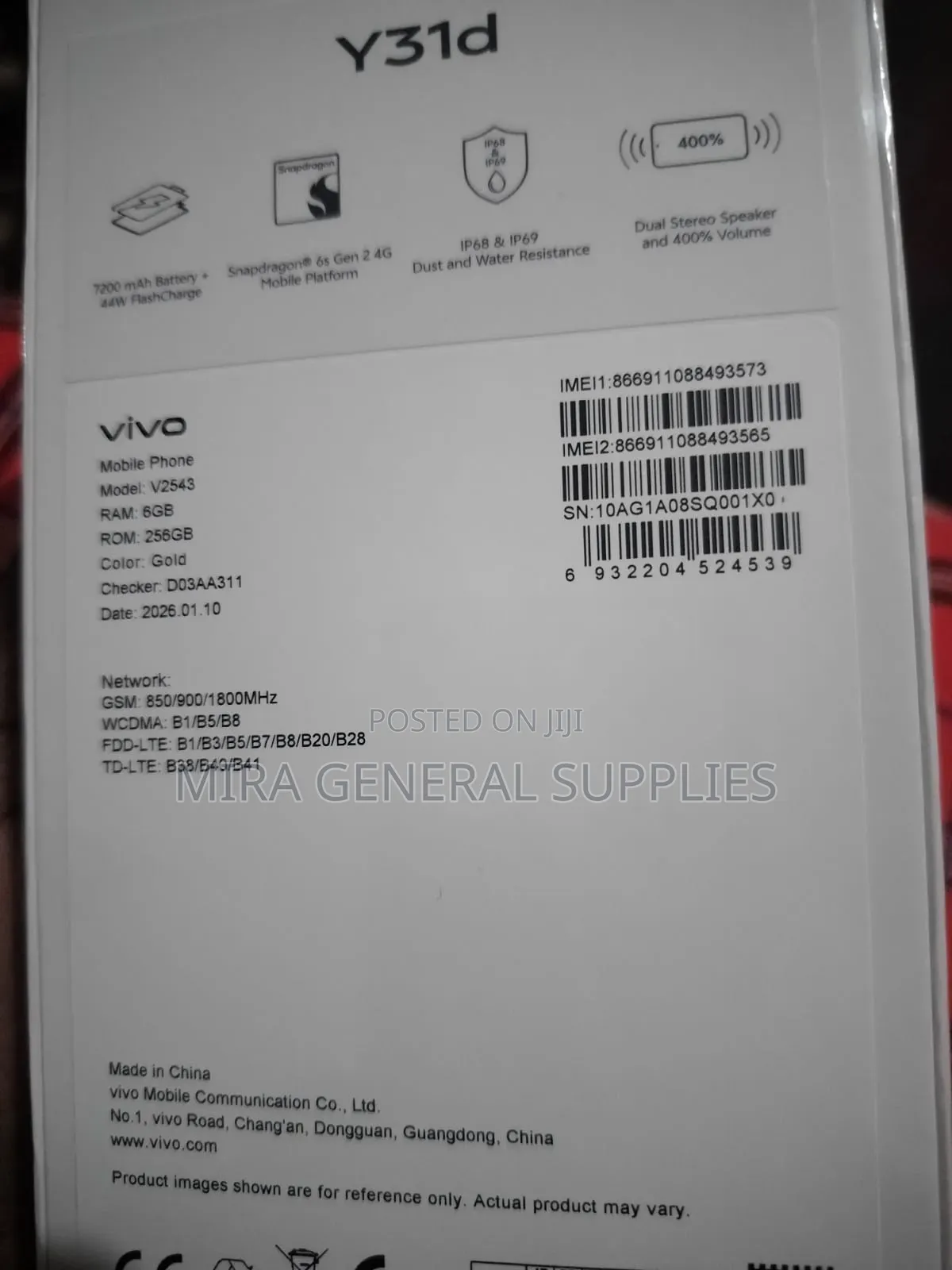 New Vivo Y31d 256 GB Gold