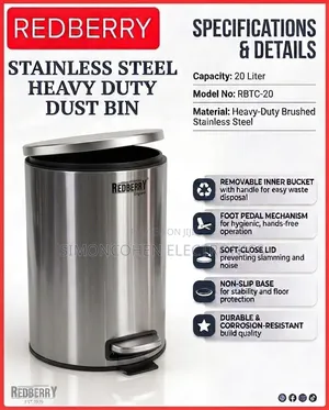 Redberry 20L Stainless Steel Pedal Dustbin