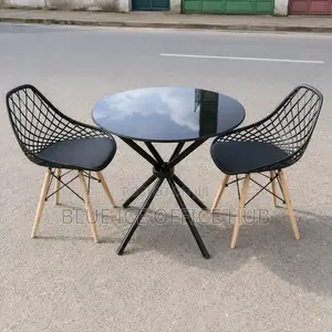 Modern Round Glass Dining Table Set With 2 Eames Chair