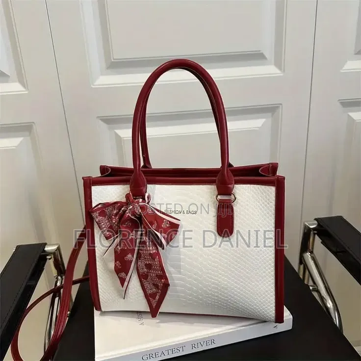 Elegant Textured Tote Handbag With Scarf Accent