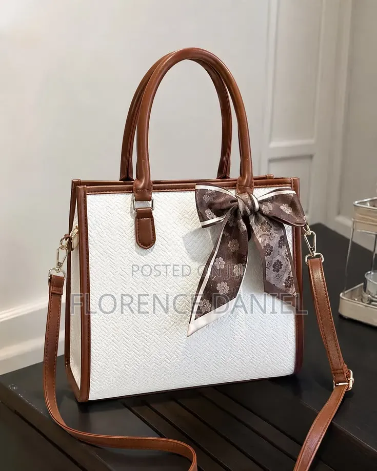 Elegant Textured Tote Handbag With Scarf Accent