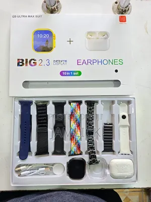 I20 Smart Watch Set With 7 Straps, Wireless Charger Earbuds – EG