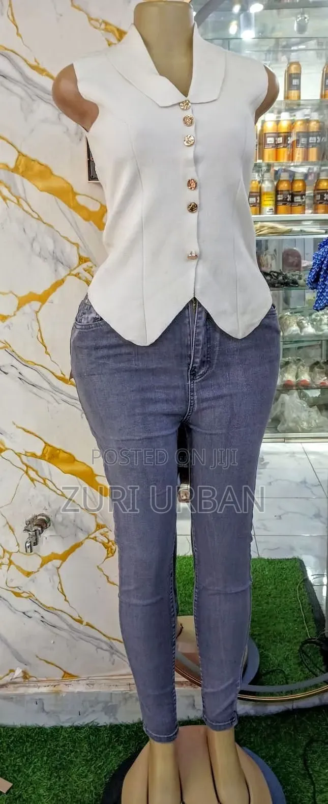 Lady's Fitting Jeans and Blouse