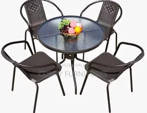 Elegant Black Rattan 4 Seater Dinning Set