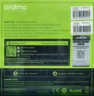 Oraimo Watch 6 Pro OSW-807S - 1.69" HD Smart Watch + Extra Strap