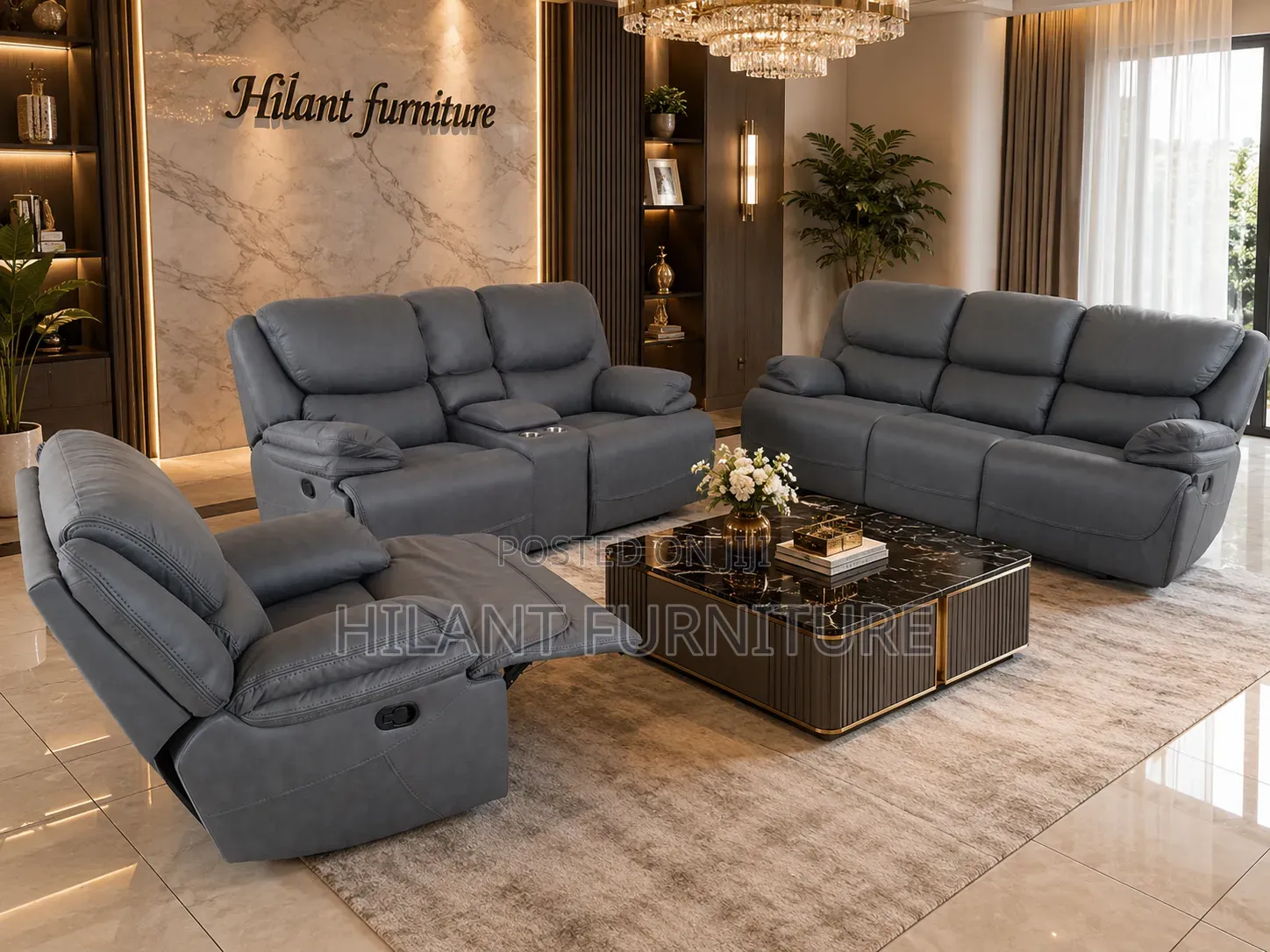 Royal Size Gray Six-Seater Sofa Recliner