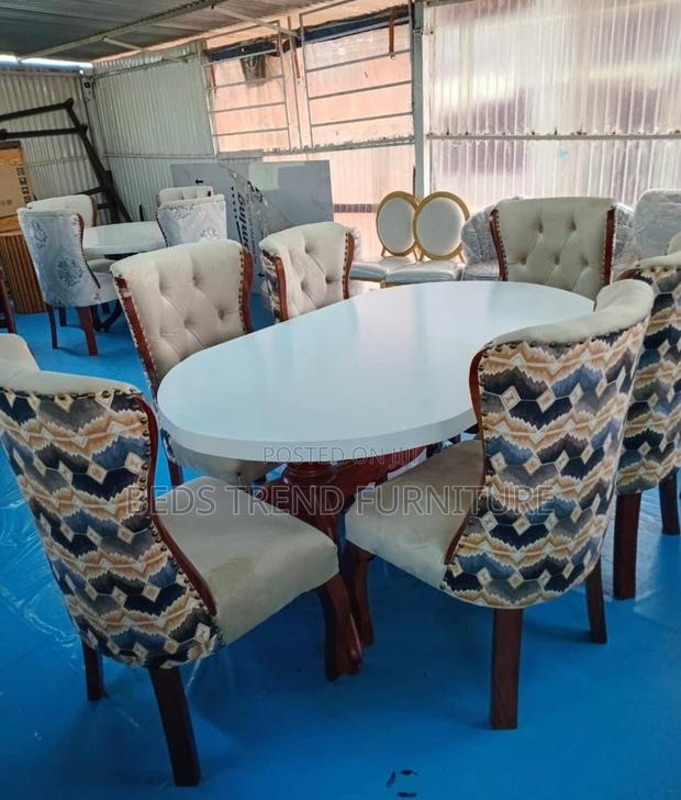 6-Seater Oval Dining Set Tufted Patterned Chairs - thumbnail 2