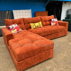 6-Seater L Seat Burnt Orange Tufted Sofa
