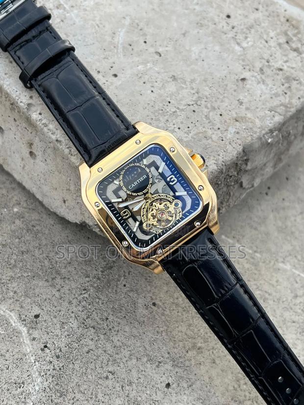 Cartier Mechanical Watch. Quality Leather Strap. Luminous Pointers. - thumbnail 4