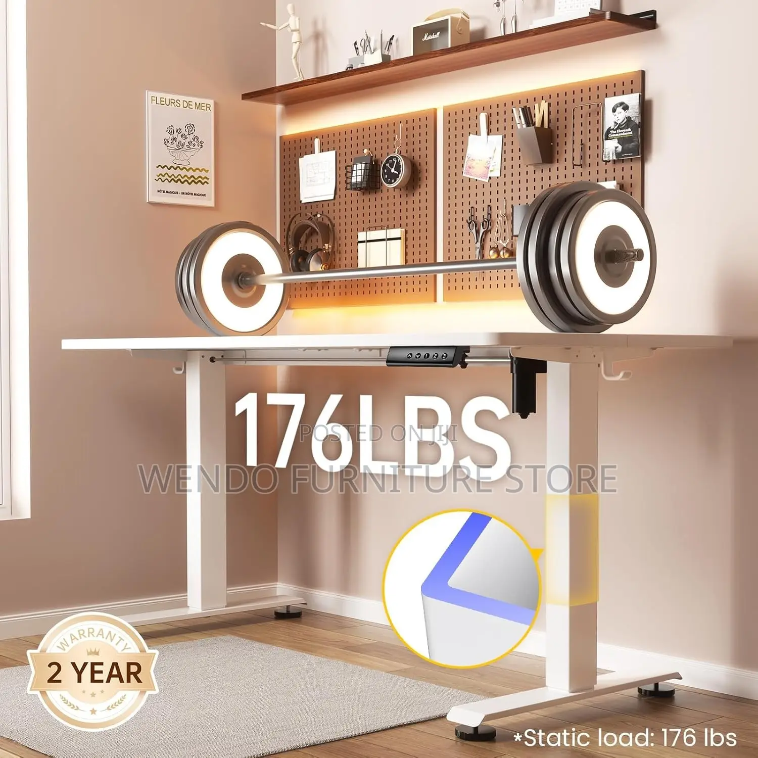 Office Desk; 1.2 Meter White High Standing Adjustable Desk