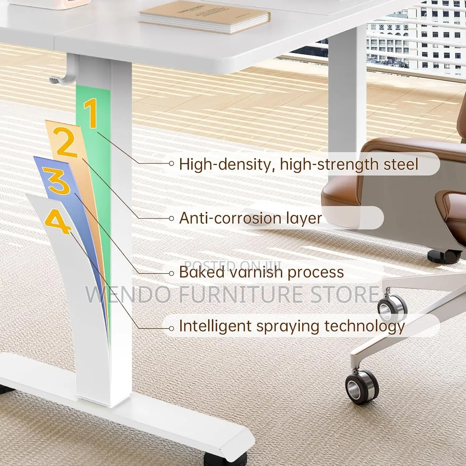 Office Desk; 1.2 Meter White High Standing Adjustable Desk