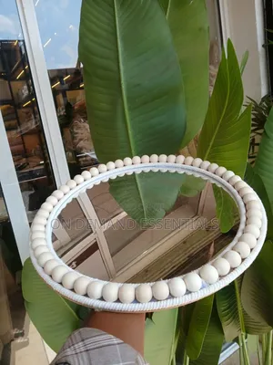Boho Beaded Round Mirror Wall Decor and Tray 36cm