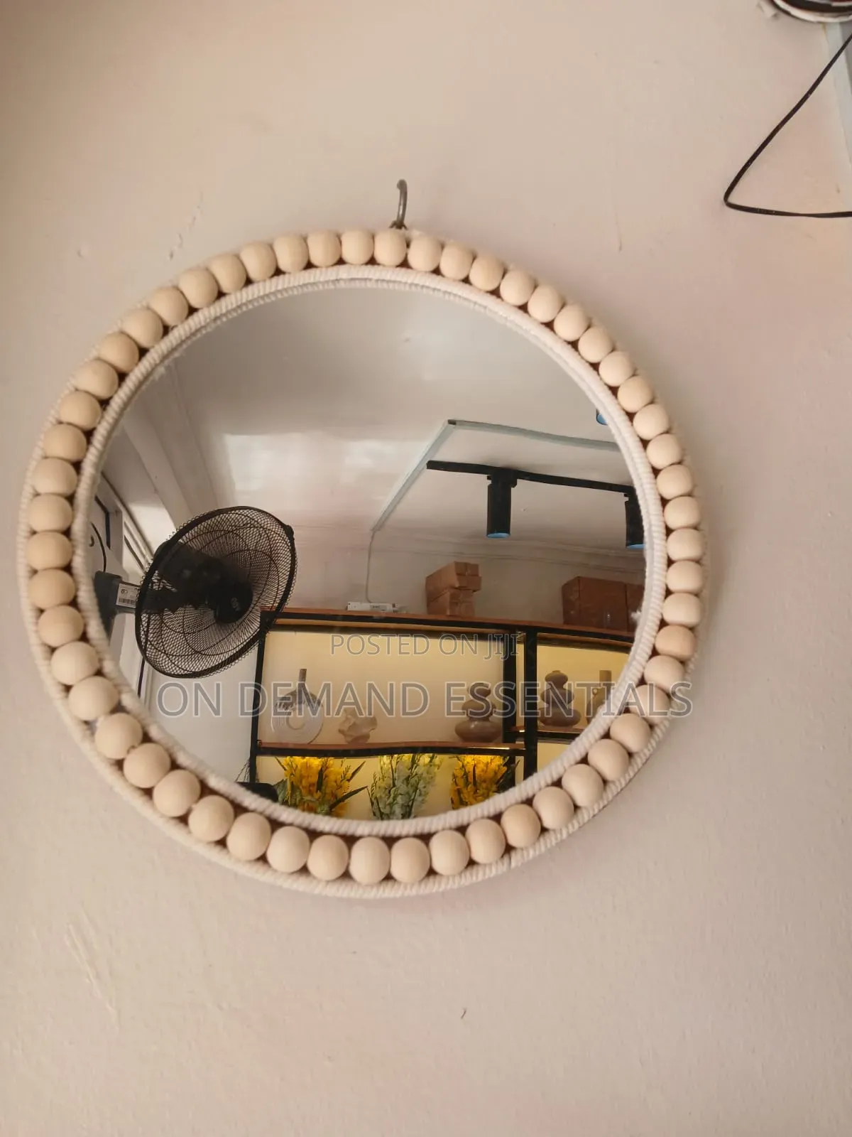 Boho Beaded Round Mirror Wall Decor and Tray 36cm
