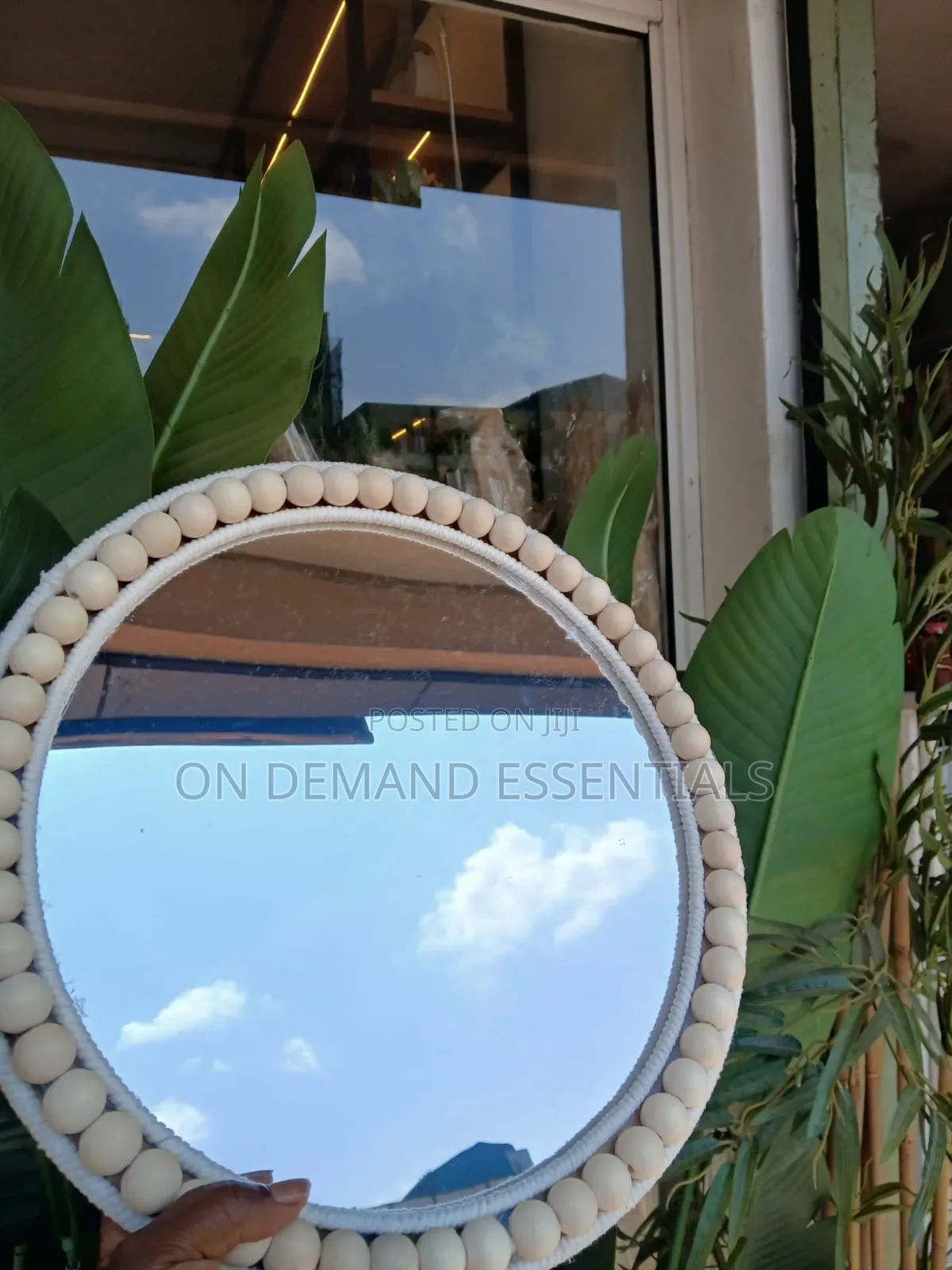 Boho Beaded Round Mirror Wall Decor and Tray 36cm