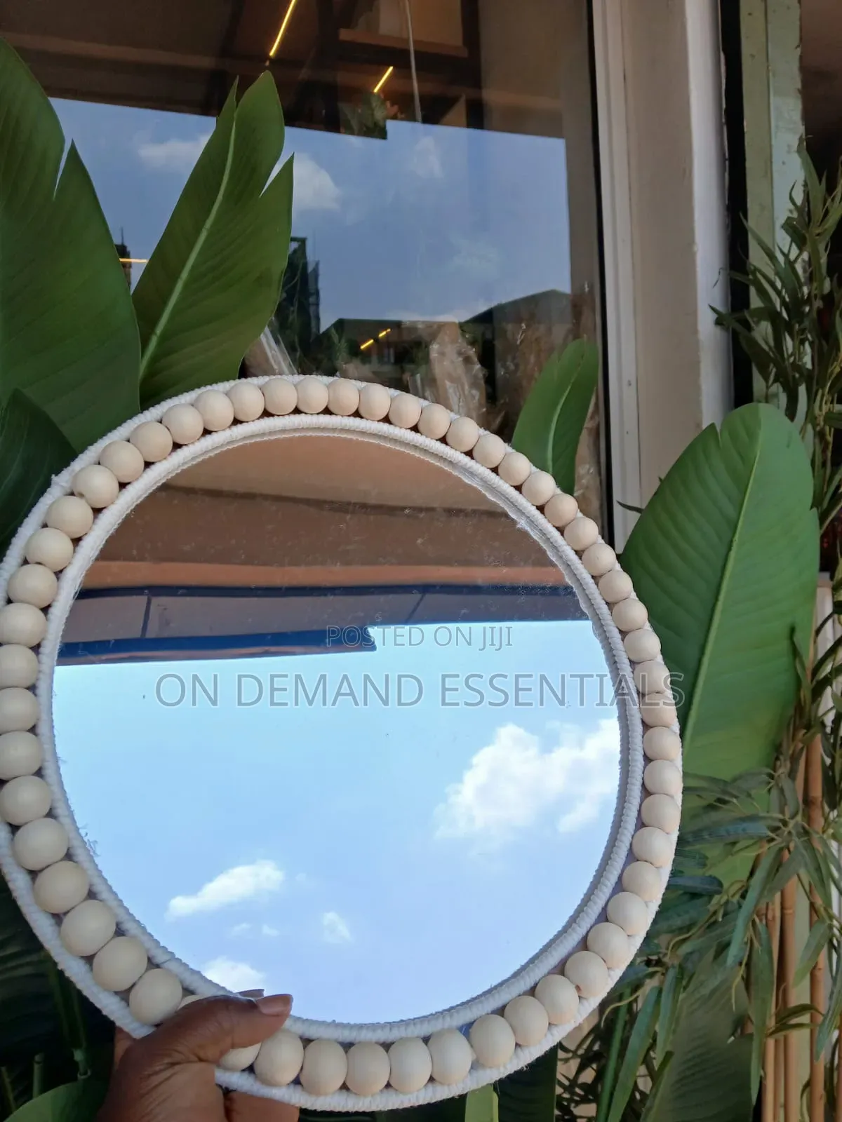 Boho Beaded Round Mirror Wall Decor and Tray 36cm