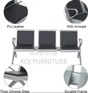 Office Bench; 3 Link Padded Office Waiting Bench