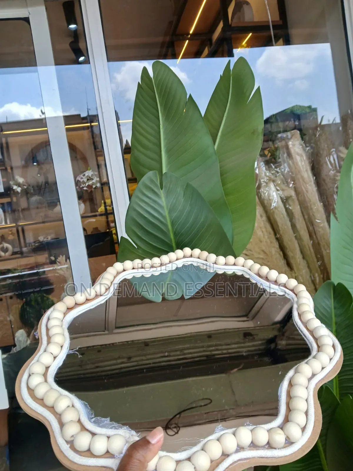 Boho Beaded Irregular Mirror Wall Decor and Tray 38cm