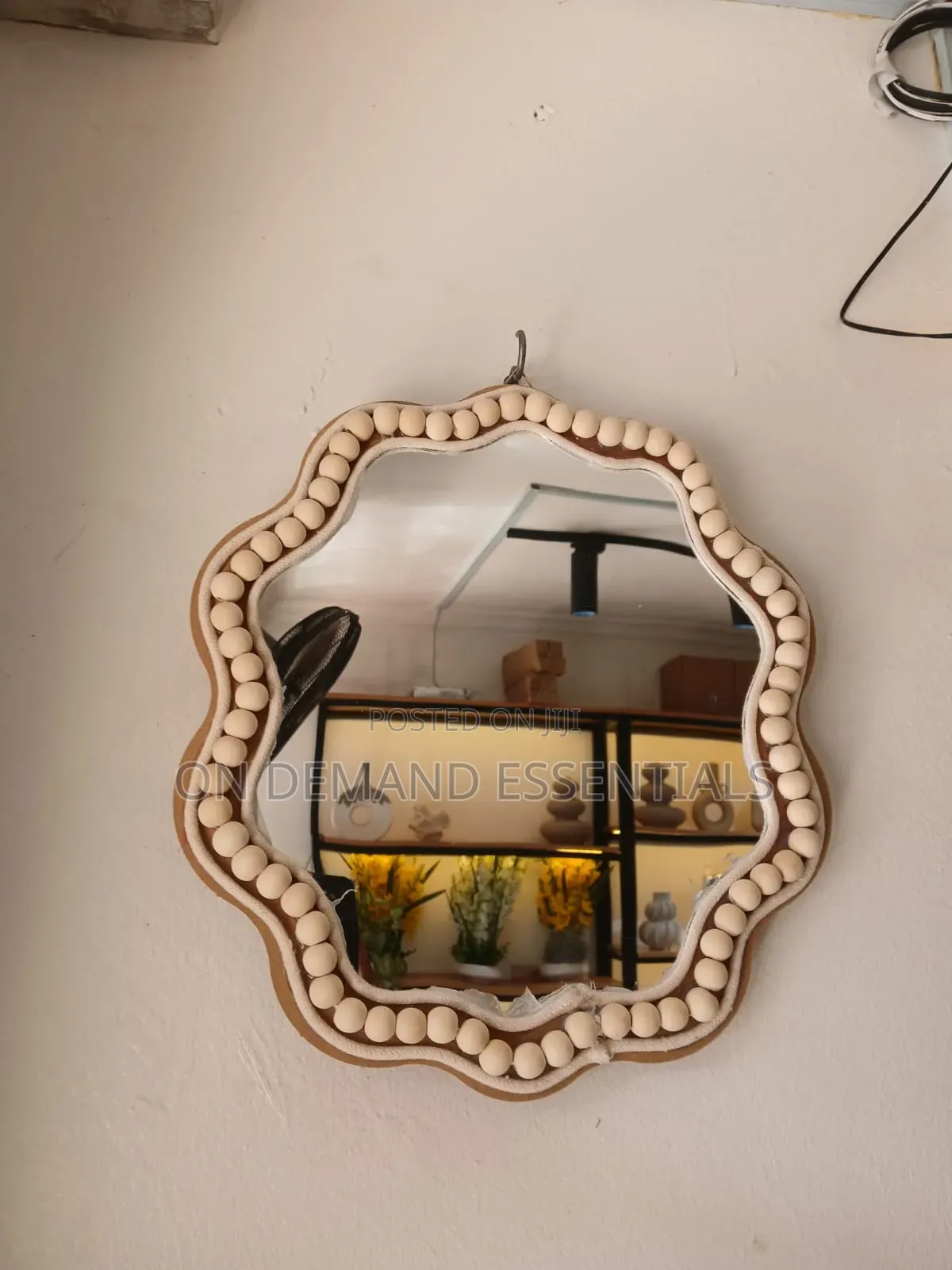 Boho Beaded Irregular Mirror Wall Decor and Tray 38cm
