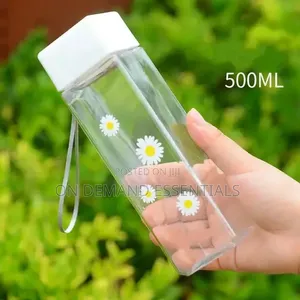 500ml Water Bottle Square Transparent Summer Small Daisy Flower