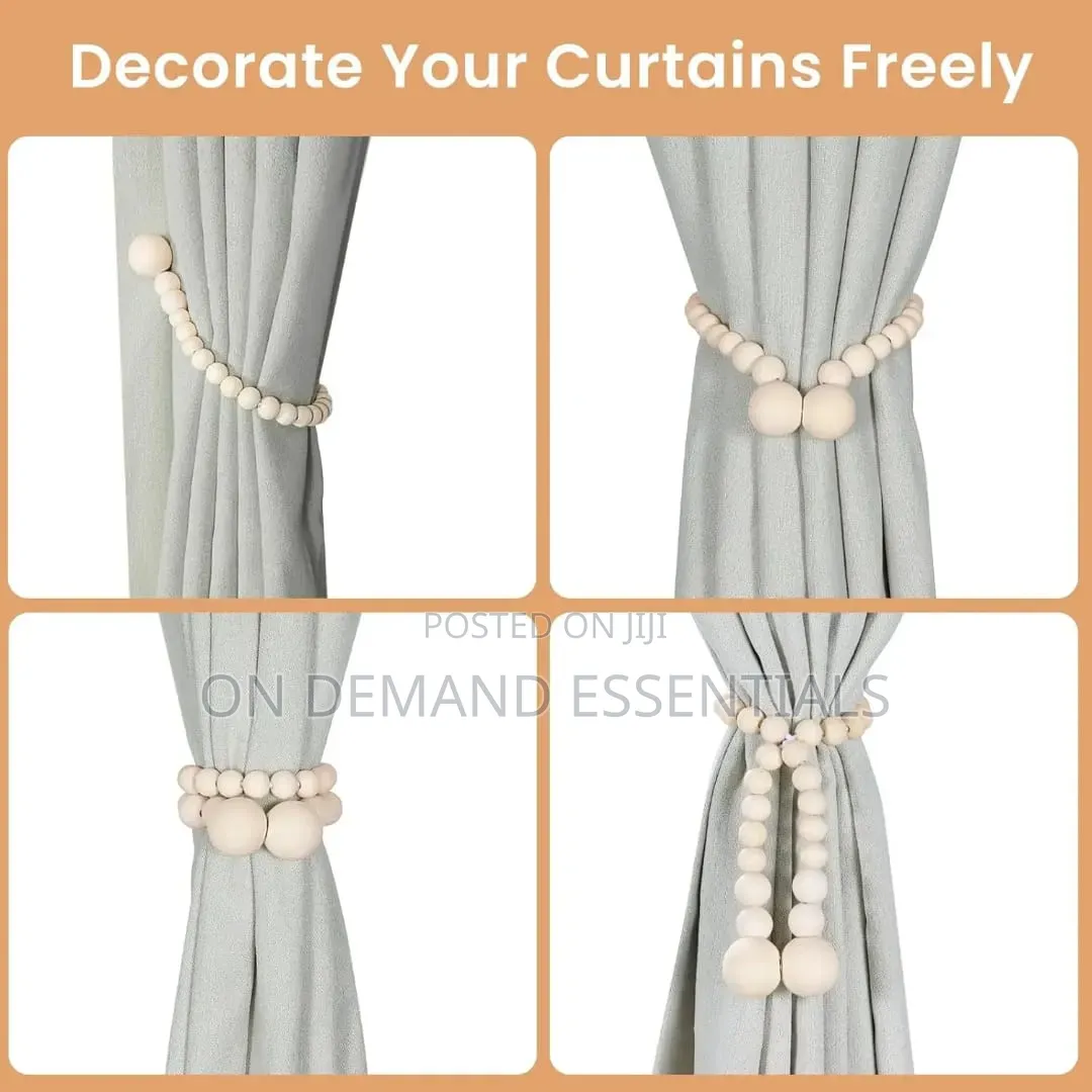 2pcs Magnetic Wooden Beads Curtain Tiebacks Boho Decor Accessories