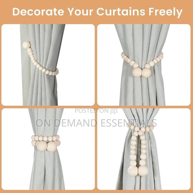 2pcs Magnetic Wooden Beads Curtain Tiebacks Boho Decor Accessories - thumbnail 2