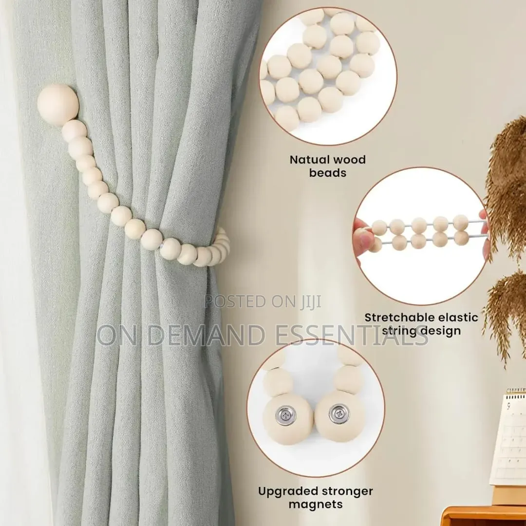 2pcs Magnetic Wooden Beads Curtain Tiebacks Boho Decor Accessories