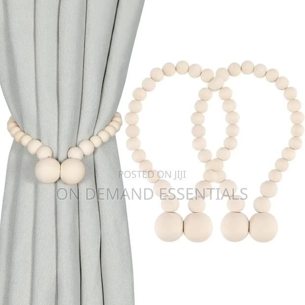 2pcs Magnetic Wooden Beads Curtain Tiebacks Boho Decor Accessories - thumbnail 4