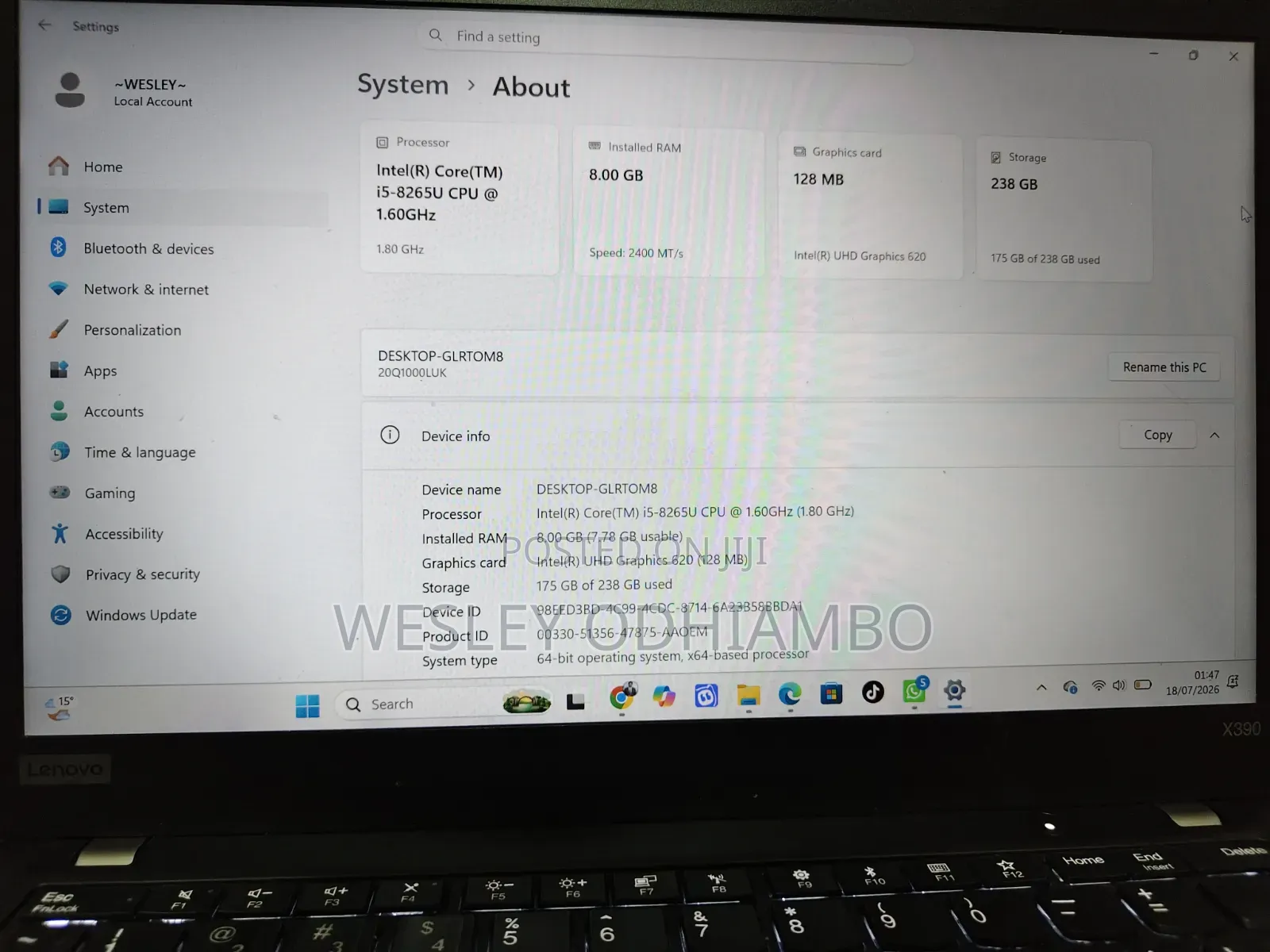 Laptop Lenovo ThinkPad X390 8GB Intel Core i5 SSD 256GB