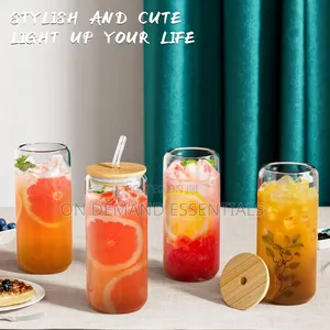1pc Glass Cup With Bamboo Lid
