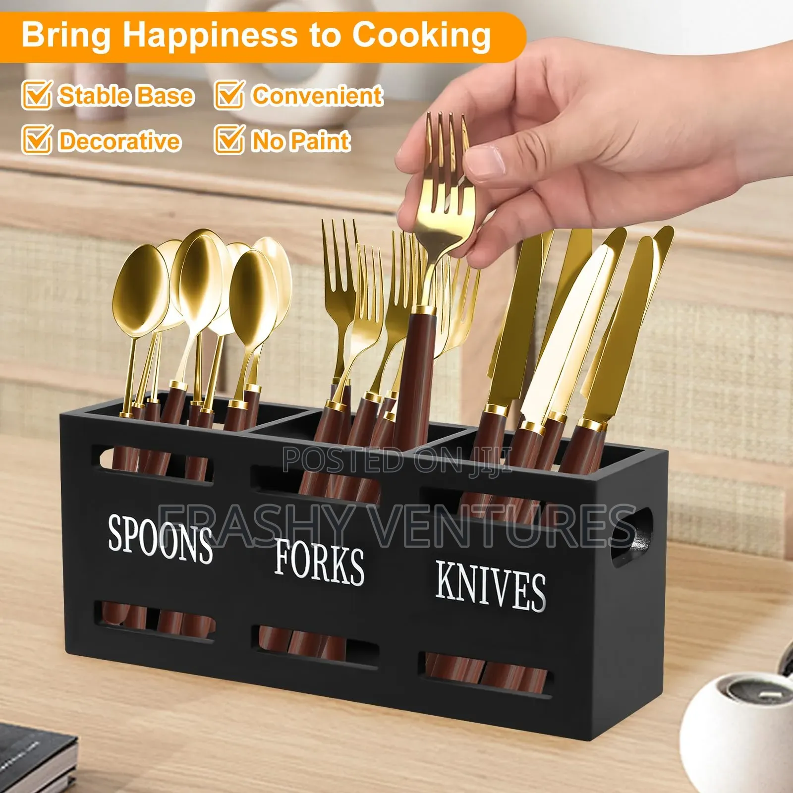 Wooden Cutlery Holder Organizer