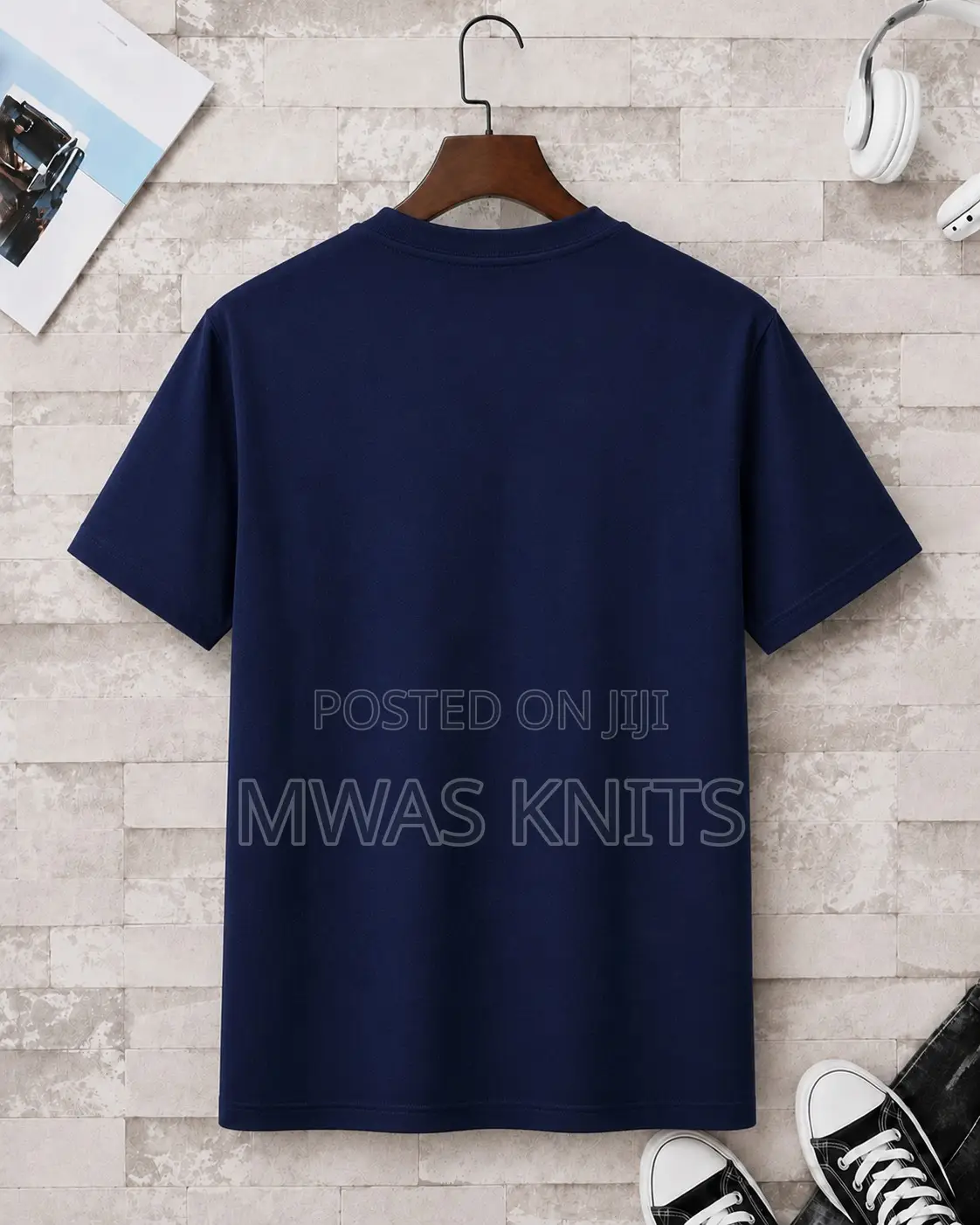 Navy Blue Round Neck T Shirt Cotton