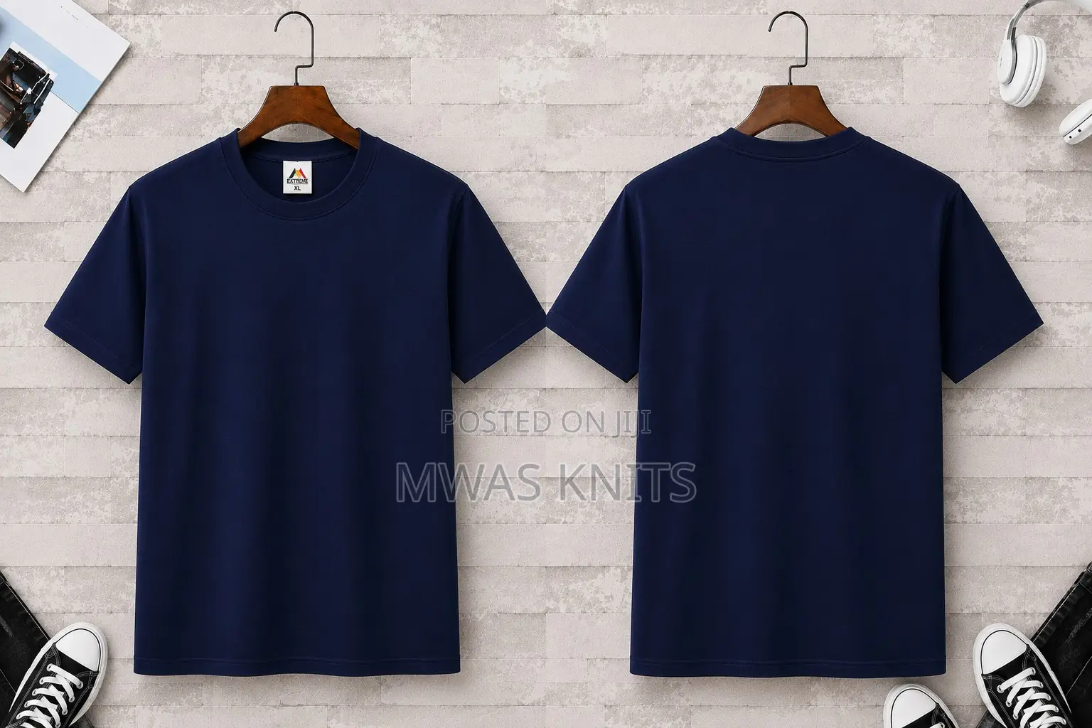 Navy Blue Round Neck T Shirt Cotton