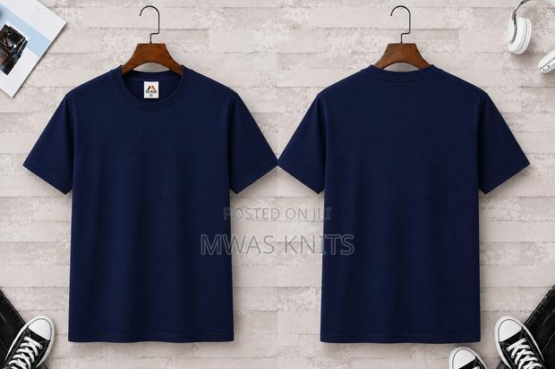 Navy Blue Round Neck T Shirt Cotton - thumbnail 3