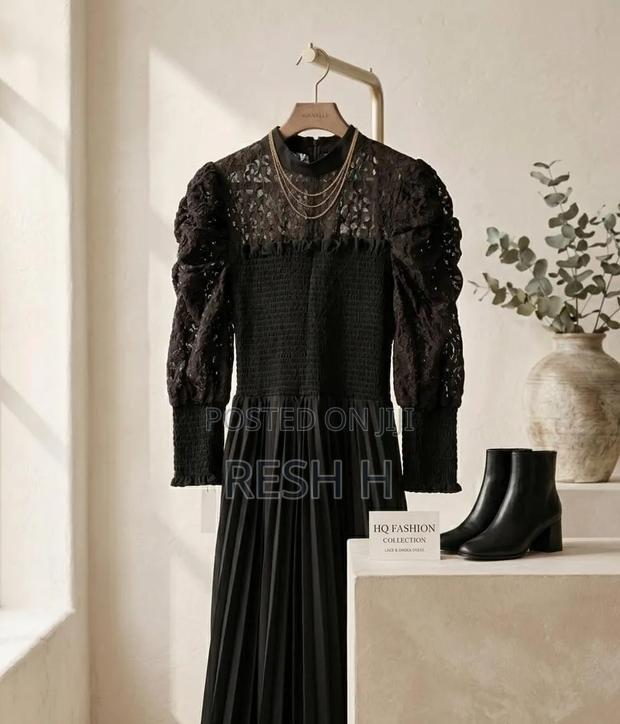 Black Elegant Gown, Long Dress With Lace Design