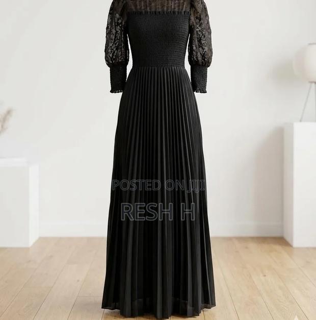 Black Elegant Gown, Long Dress With Lace Design - thumbnail 2