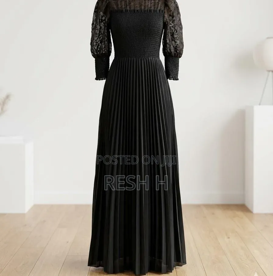 Black Elegant Gown, Long Dress With Lace Design