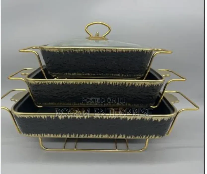 3pcs White Gold Ceramic Chaffing Dish