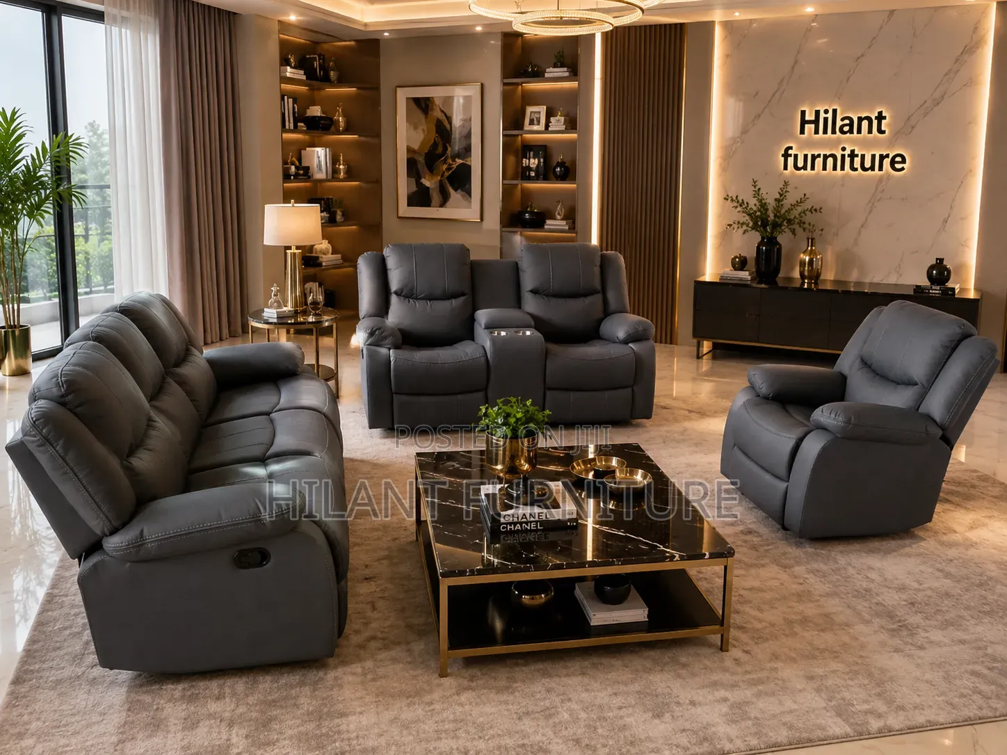 6 Seater Grey Recliner Set.