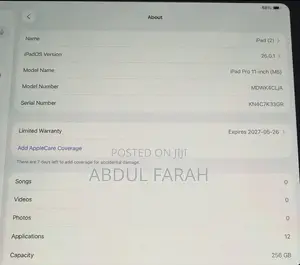 New Apple iPad Pro 256 GB Gray