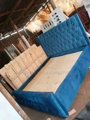 Blue Tufted Bed 6 by 6